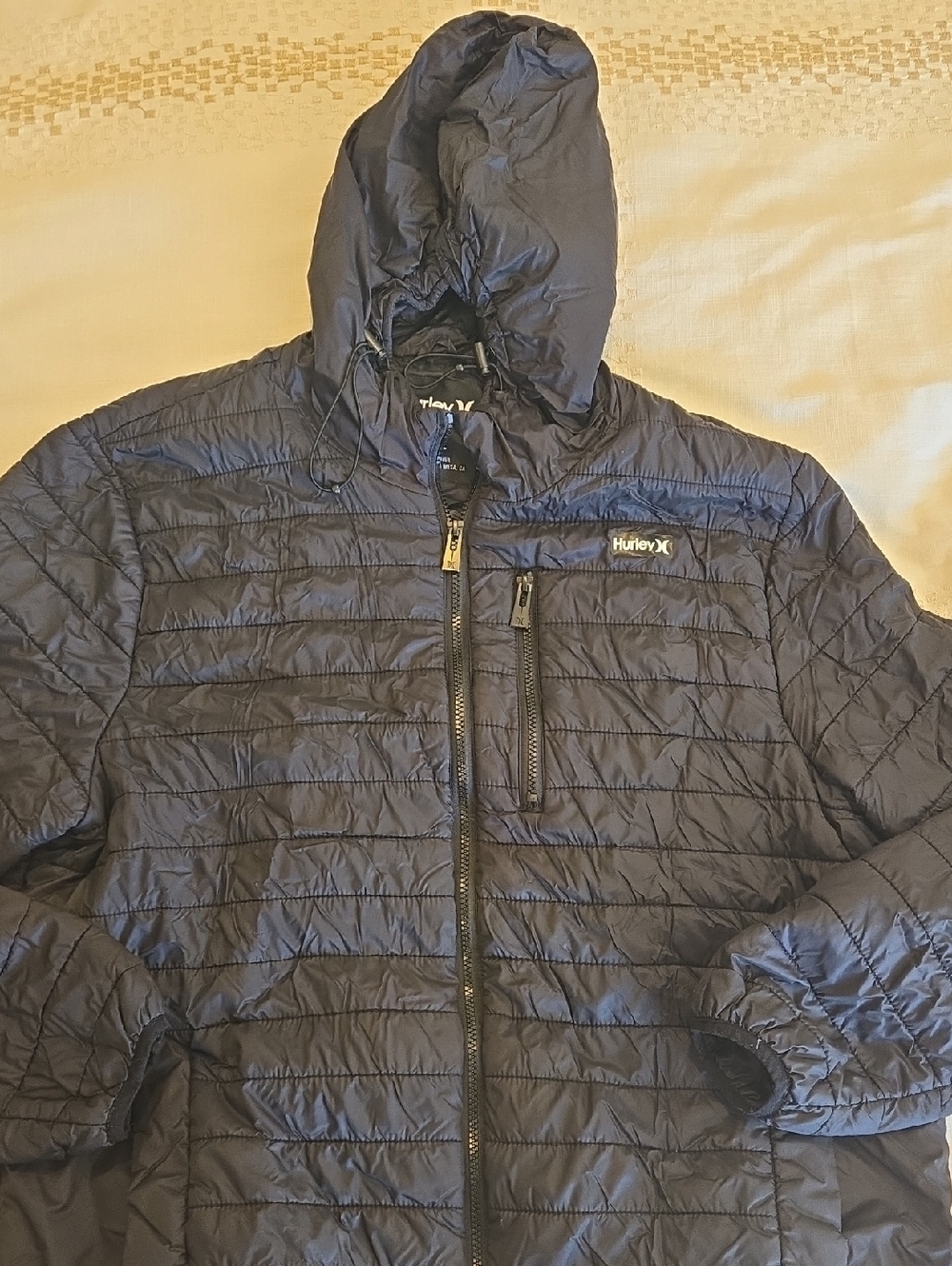 Hurley Men's Black Quilted Hooded Puffer Jacket